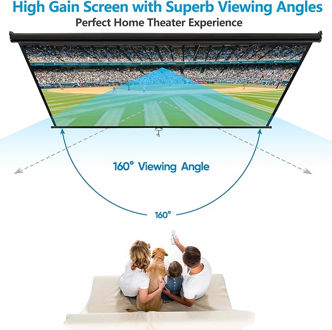 Smartxchoices 80" 16:9 HD Manual Projector Screen with Auto Lock Anti-Crease Home Theater Office Wall Mounted Ceiling Pull Down Projection 1.1 Gain Matte Black, View Size: 72 x 40 inches