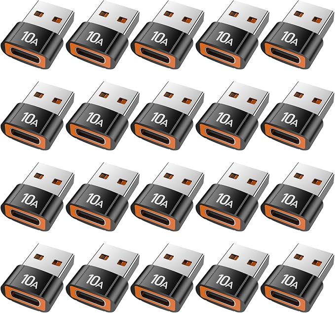 USB to USB C Adapter(20 Pack), USBC Female to USB A Male Adapter 240W Fast Charging and Data Transfer Compatible with iPhone 17/16 Pro Max, MacBook, AirPods, Tablet, Car Chargers.
