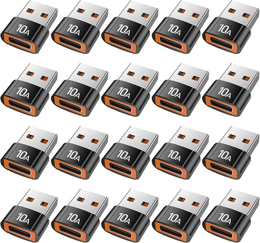 USB to USB C Adapter(20 Pack), USBC Female to USB A Male Adapter 240W Fast Charging and Data Transfer Compatible with iPhone 17/16 Pro Max, MacBook, AirPods, Tablet, Car Chargers.