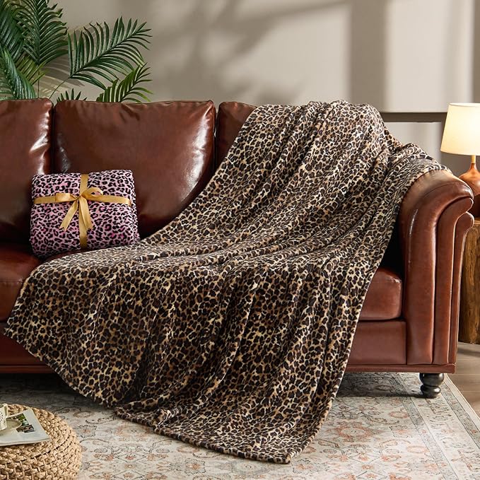 BEDELITE Leopard Print Throw Blanket – Soft Cheetah Blanket for Bed & Couch, Cozy Lightweight Fleece Animal Print Throw, 50"x 60", Brown