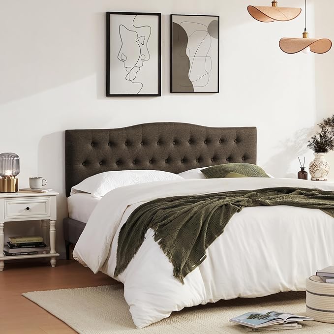 Tufted Upholstered Headboard King Size, Sturdy and Durable Solid Wood Bed headboard, Fabric Headboard Adjustable Height from 37” to 51”, Modern Button Diamond Design Head Board, Chocolate