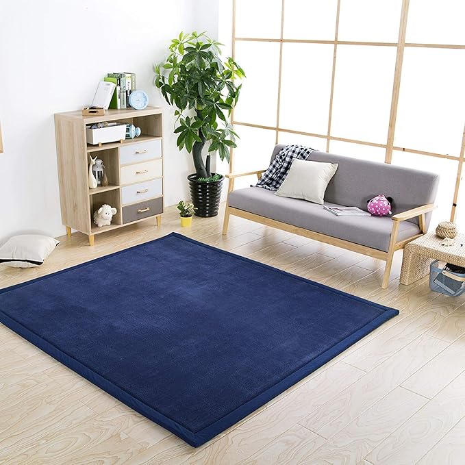 Loartee Coral Velvet Crawling Rug - Area Rug (5.0'x 6'8", Dark Blue) for Toddler Children Play Mat Yoga Mat Exercise Pads Carpet