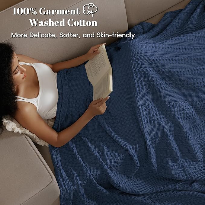 PHF 100% Cotton Waffle Weave Blanket King Size for Bed, Soft Lightweight & Breathable, All-Season Comfort, Luxury Aesthetic Woven Bedding for Home Decor, 108"x90", Capulet Olive
