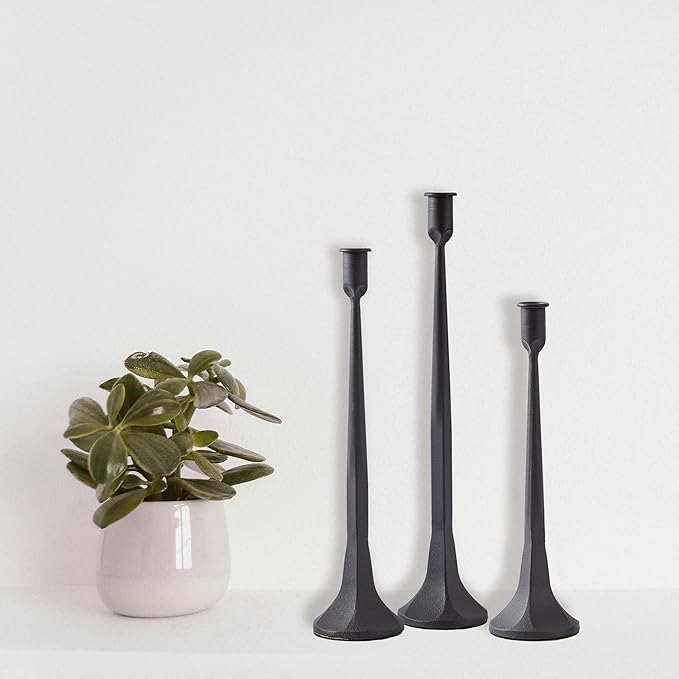 Denique Iron Taper Candle Holder Set of 3, Black Candlestick Holders Decorative Candle Stand, Tapered Candle Holders Tall Set for Wedding, Dining Table, Home Decoration (Black)