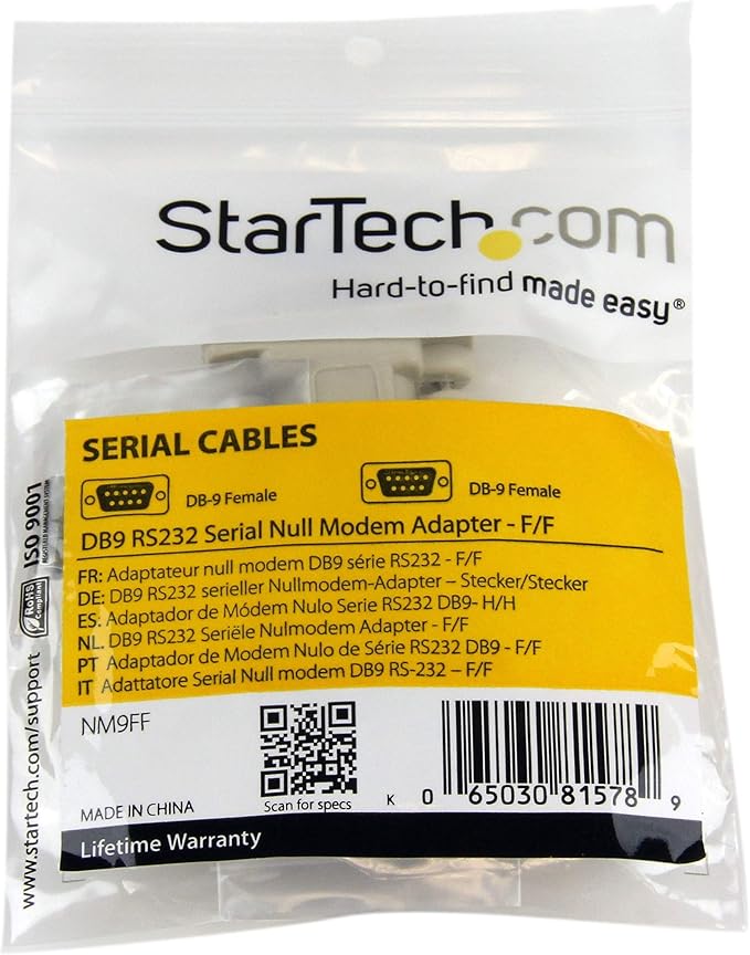 StarTech.com DB9 RS232 Serial Null Modem Adapter - F/F - Null Modem Adapter - DB-9 (F) to DB-9 (F) - NM9FF (Pack of 2)