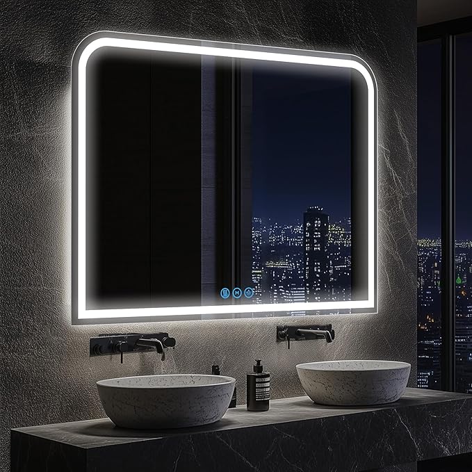 LED Bathroom Mirror, 40"x 30" LED Mirror with Lights for Bathroom, Lighted Vanity Mirrors for Wall, Anti-Fog, Dimmable, Tempered Glass, Memory Function, 3 Colors, Safe Use (White)