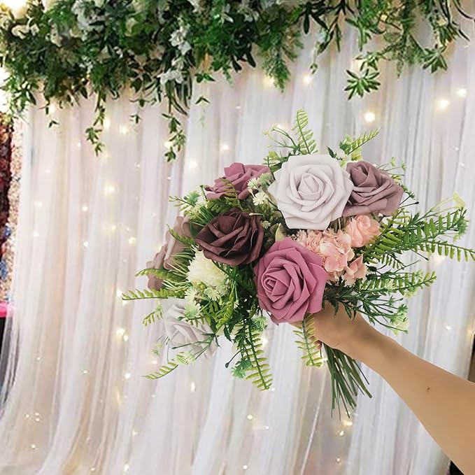 Artificial Fake Flowers 25pcs Roses, Shade of Light Purple Foam Rose Faux Flower for DIY Wedding Bouquet Bridal Shower Centerpieces Floral Arrangements Party Table Home Decorations