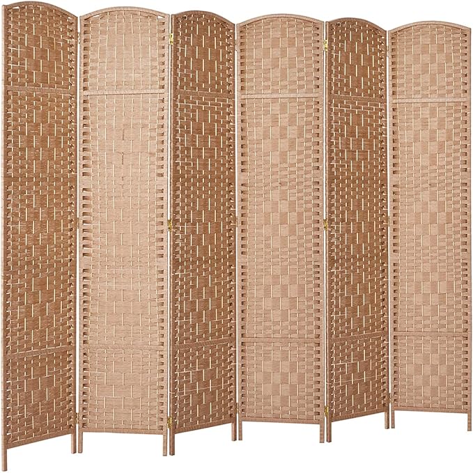 Rose Home Fashion Room Divider, 6 ft Tall Room Dividers and Folding Privacy Screens, 16in Privacy Screen 6 Panel Natural Space Temporary Wall Foldable Partition Separation