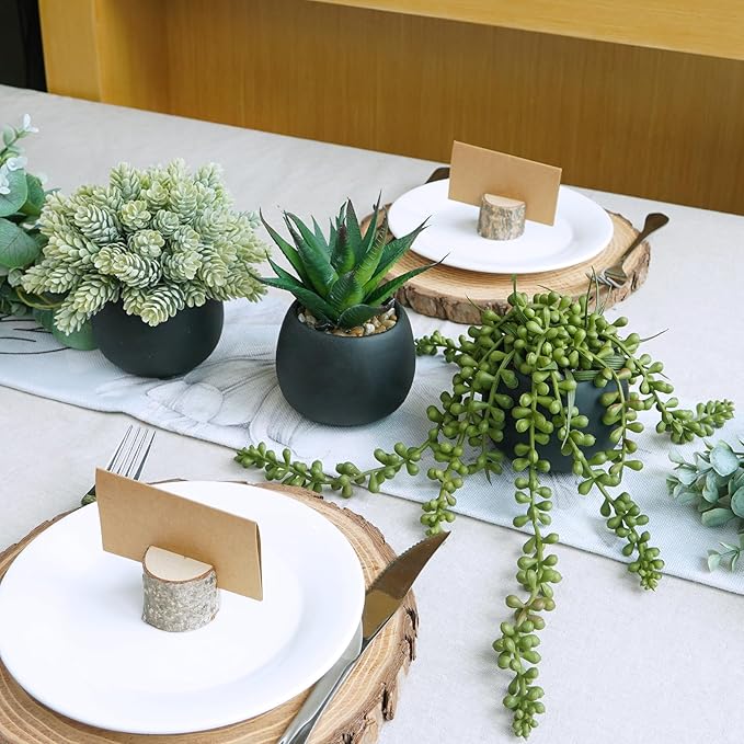 Winlyn Set of 3 Artificial Succulent Plants in Black Concrete Pots Faux Aloe Hops String of Pearls Potted Plants Small Fake Plants Desk Plants for Home Office Desk Kitchen Bathroom Shelf Windowsill