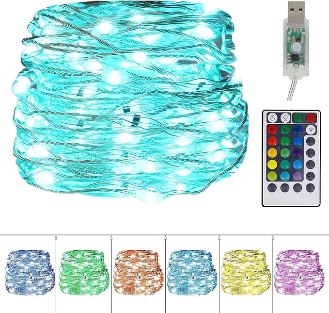 Twinkle Star Color-Changing Fairy Lights, 33Ft 100 LED Waterproof Mini String Lights Twinkle Lights, 16 Colors USB Silver Wire Lights with Adapter for Bedroom Room Garden Party Wedding Christmas Decor