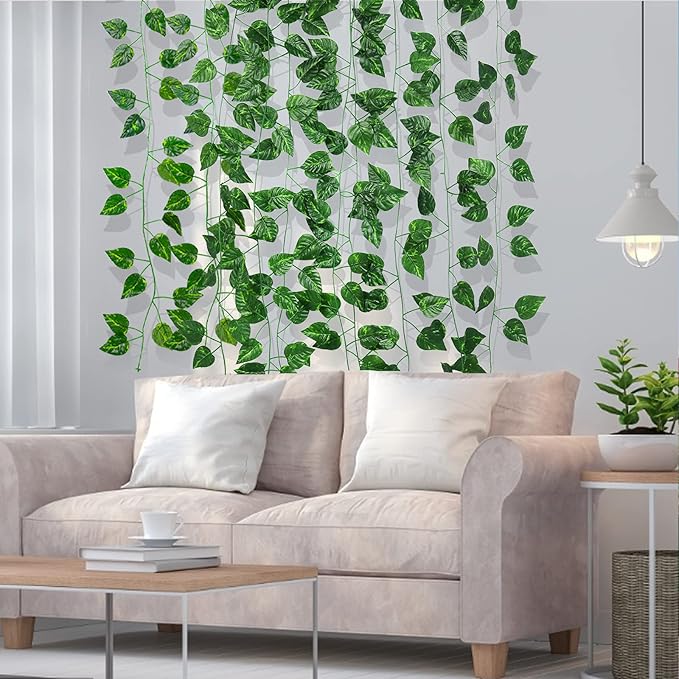 RECUTMS 86 FT Artificial Ivy Fake Greenery Leaf Garland Plants Vine Foliage Flowers Hanging for Wedding Party Garden Home Kitchen Office Wall Decoration(12 Pack-03)