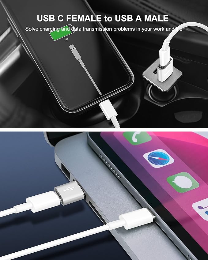 Upgraded USB C Female to USB A Male Adapter,Type C to USB A Charger Cable Converter for Apple iWatch 7 AirPods,MacBook,iPhone 12 13 14 15 Series,iPad mini 6,Samsung Galaxy S20 S21 S22 (6Pack Mix)