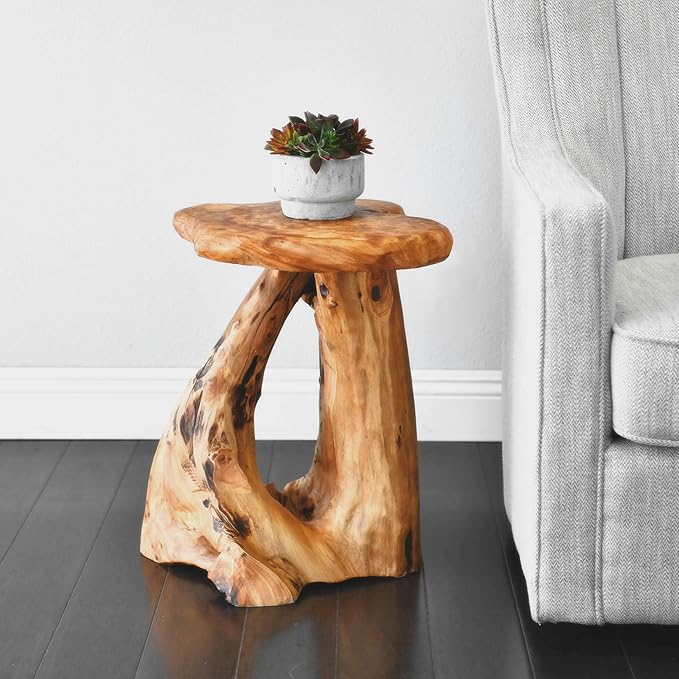 WELLAND Natural Tree Stump Stool, 19'' Tall Side Table, Live Edge Stool, Natural Edge End Table, Accent Table, Plant Stand for Living Room, Bedroom,