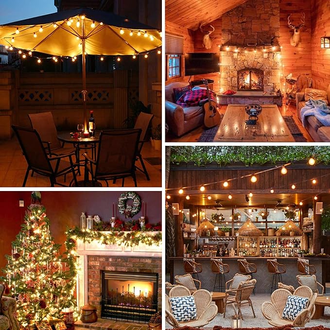 Outdoor G40 LED Globe String Lights 30Feet Dimmable Waterproof Shatterproof Patio Light with 15+2 Bulbs Connectable Commercial Hanging Lights for Christmas Patio House Backyard Balcony Party(Black)