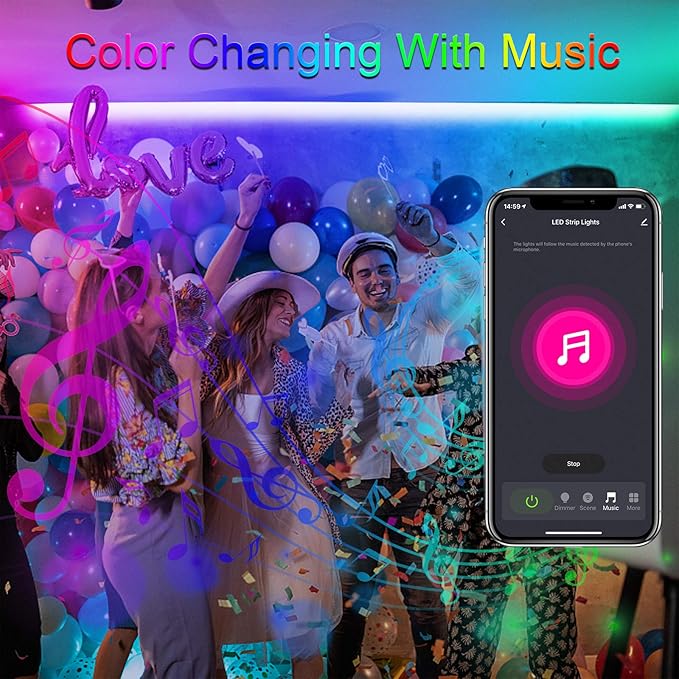 VOLIVO 65.6 FT WiFi LED Strip Lights,LED Light Strip Compatible with Alexa and Google Home,App/Remote/Voice Controlled Music Sync Color Changing Lighting for Bedroom Kitchen,Party,TV