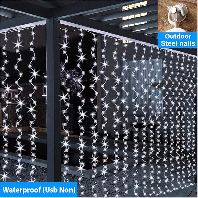 ZSJWL 300 LED White Curtain Lights, 9.8x9.8Ft DIY Windows Fairy String Lights with Remote 8 Modes Timer for Bedroom, USB Plug in Fairy Curtain Lights for Indoor Outdoor Weddings Party Garden Wall