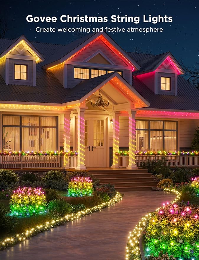 Govee Christmas Lights 66ft, Smart RGBIC String Lights App-Controlled, 125+ Scene Modes, IP65 Waterproof, Sync with Music, Works with Alexa, Holiday Party Decorations Indoor Outdoor