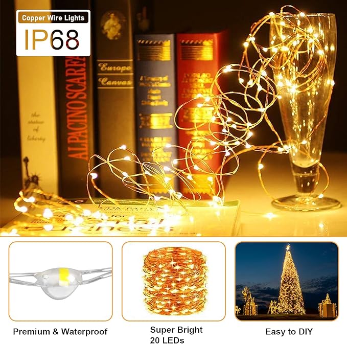 12 Pack Valentine's Day Fairy Lights Battery Operated, 3 Speed Modes, Extra 12 Batteries for Replacement, 7Ft 20 LED Mini String Light, Waterproof Copper Wire, Twinkle Firefly Lights for Christmas