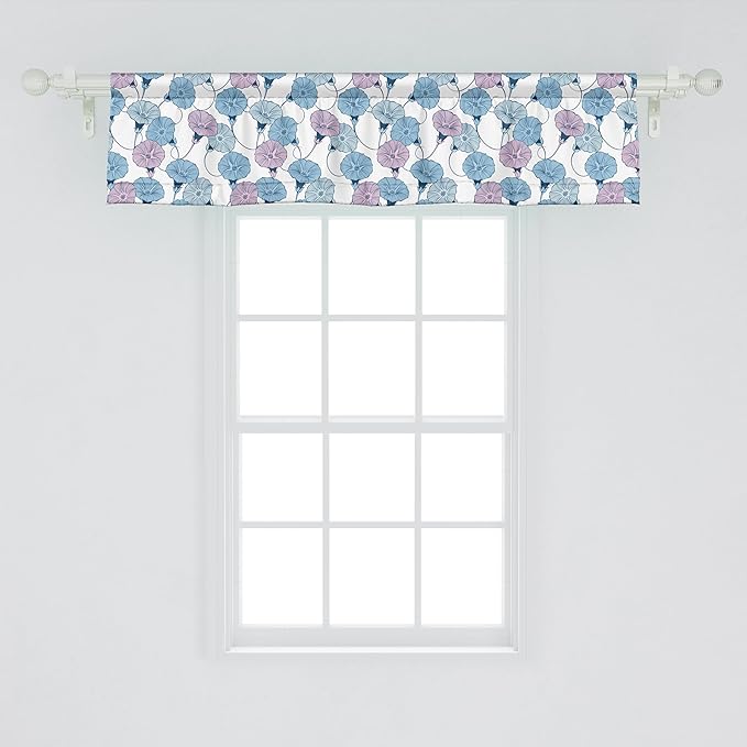 Ambesonne Flower Window Valance, Delicate Pastel Spring Trill Bindweeds, Curtain Valance for Kitchen Bedroom Decor with Rod Pocket, 54" X 12", Blue Grey Mauve