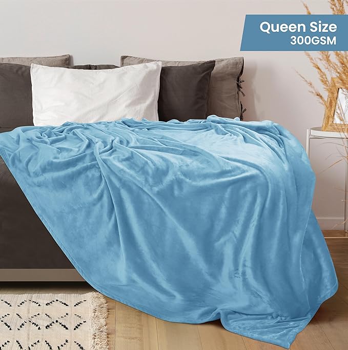 Utopia Bedding Fleece Blanket Queen Size Washed Blue 300GSM Luxury Fuzzy Soft Anti-Static Microfiber Bed Blanket (90x90 Inch)
