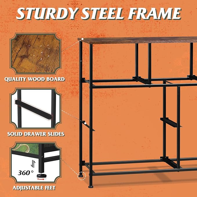WLIVE 7 Drawer Dresser TV Stand, Entertainment Center, Media Console Table with Metal Frame and Wood Top for TV up to 45 inch, Chest of Drawers for Bedroom, Living Room, Floral Painted