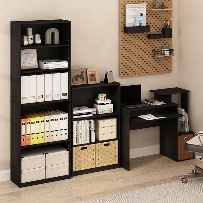Furinno JAYA Book Shelf, 3-Tier Bookshelf, Bookcase with Adjustable Shelves, 9.5 x 24.5 x 40.3, for Living Room, Bedroom, Home Office, Blackwood