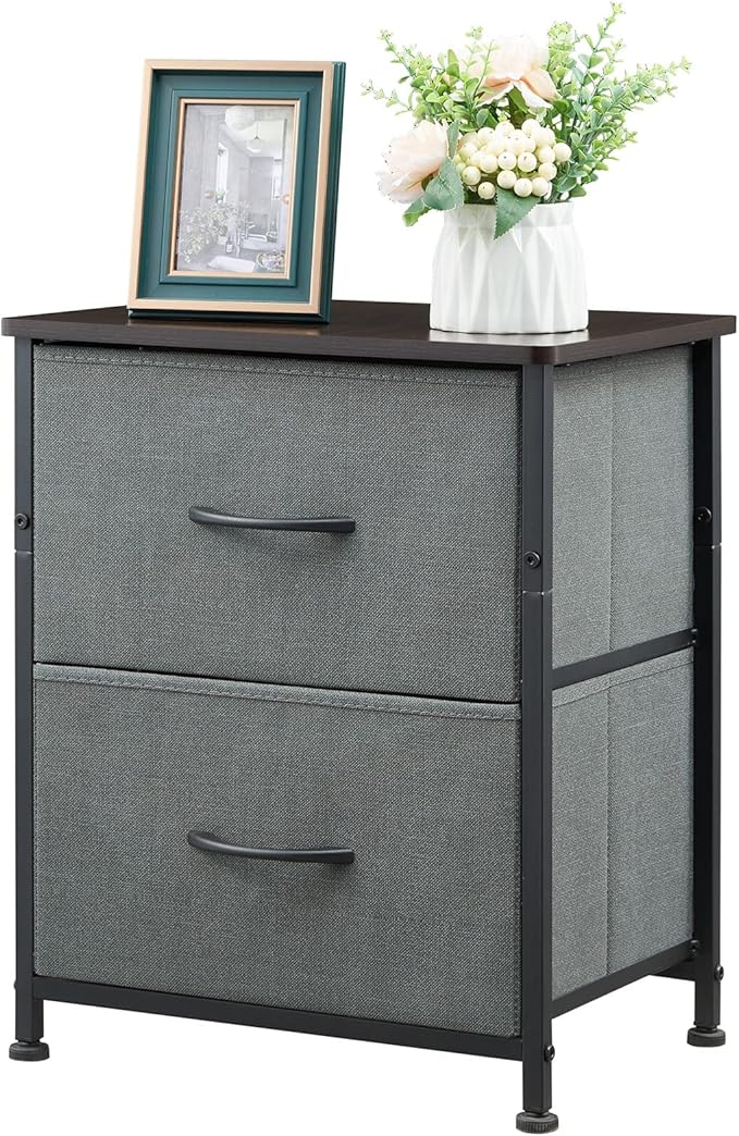 Somdot Nightstand Set of 2, Small Dresser for Bedroom with 2 Drawers, Bedside Table Night Stand End Table with Fabric Bins for Bedroom Kids Closet Dorm Guest Room, Charcoal Grey