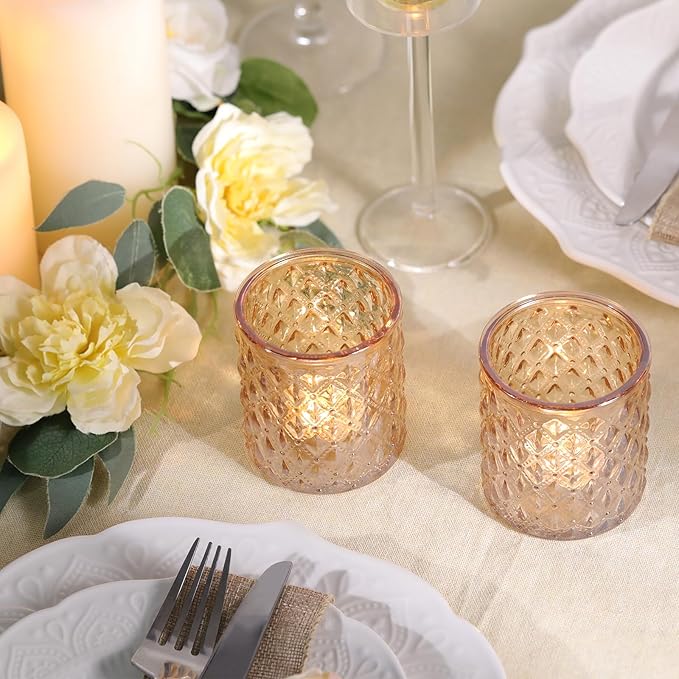 12Pcs Large Votive Candle Holders 2.8 * 3.2in Gold Tea Light Candle Holders Glass Candle Holder for Wedding, Bridal Shower, Table Centerpiece, Party, Home Decor