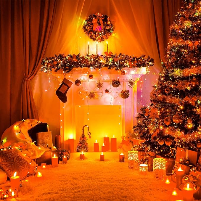 Mudder 60Count 2.5V Christmas 50/100/150/200 Count Mini Incandescent Wire Lights Replacement Bulbs Indoor/Outdoor Christmas Lights Decor for Home Xmas Tree (Black Base with Orange Bulb)