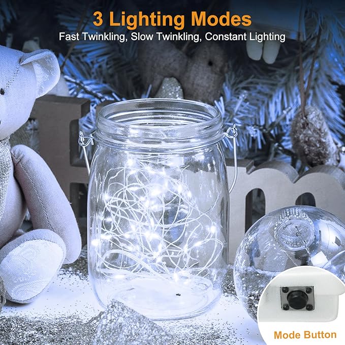 btfarm 20 Pack Fairy Lights Battery Operated, 3 Modes 7ft 20 Led Twinkle Lights, Mini Bulk String Lights Waterproof Silver Wire for Mason Jars Christmas Wedding Vases Centerpiece Decor, Cool White