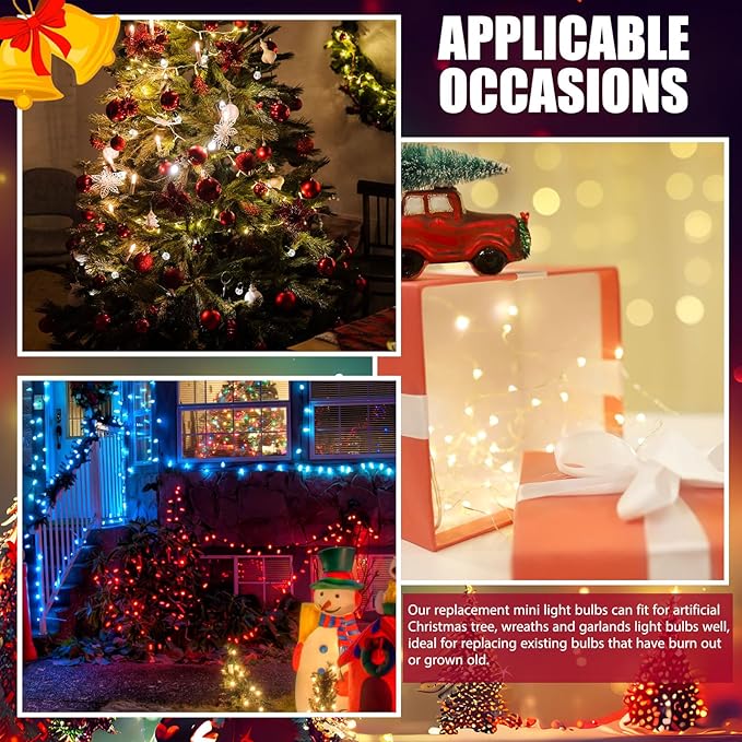 Mudder 60Count 2.5V Christmas 50/100/150/200 Count Mini Incandescent Wire String Lights Replacement Bulbs Indoor/Outdoor Christmas Lights Decor for Home Xmas Tree (White Base with Bright Bulb)