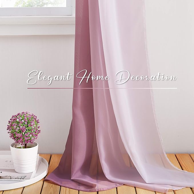 NICETOWN Decorative Wedding Arch Draping Window Scarf Curtains, Romantic Mauve Ombre Voile Sheer Soft Window Scarf Valances for Outdoor/Indoor Big Events, Set of 2, W60 x L216