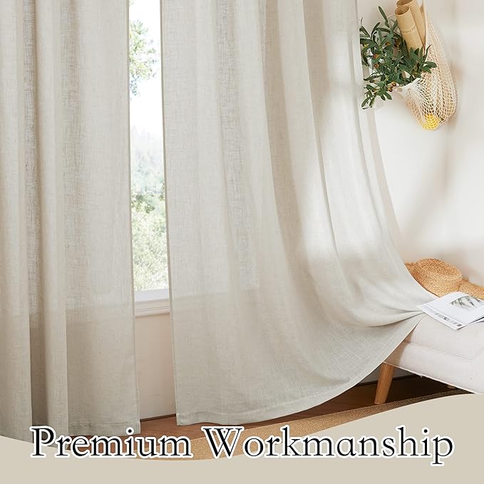 RYB HOME Extra Wide Semi Sheer Curtains, Back Tab Room Divider for Office Bedroom Separation, Large Window Curtains for Sliding Glass Door, Angora, W 70 x L 84, 2 Pcs
