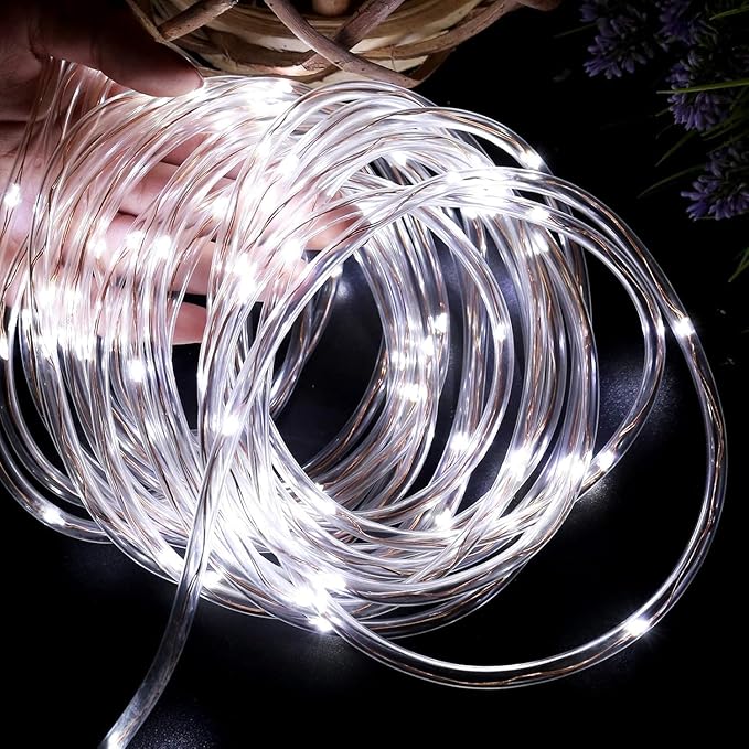 Lighting EVER Plug in Rope Lights with Small Tube, 1/4 in Pencil-Size, 100 LED Copper Wire String Lights in 33 ft Tube, Cool White 6000K, Thin Light Rope for Railing, Fence, Balcony, Not Connectable