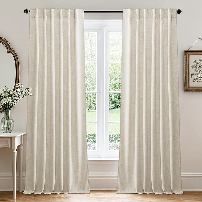 RYB HOME Living Room and Dining Room Curtains and Drapes Linen Sheer, Light Filtering Curtains 72 inches Long, Back Tab/Rod Pocket, Cream Colored, W 52 x L 72 inches, 2 Panels Set