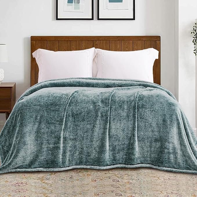 Exclusivo Mezcla Plush Fuzzy Fleece Throw Blanket Extra Large, Super Soft, Fluffy and Warm Blankets for Couch, Bed, Suitable for All Seasons (50x70 Inches, Mixed Green)