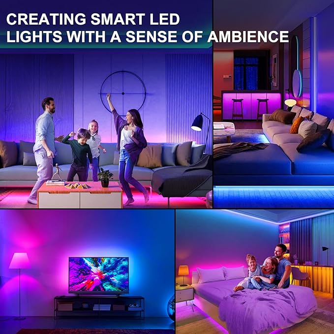9.84ft Smart RGB LED TV Backlight Strip for 32-45 Inch TVs, Music Sync Bluetooth App & Remote Control, USB-Powered LED Lights for Bedroom, Gaming, Home Theater