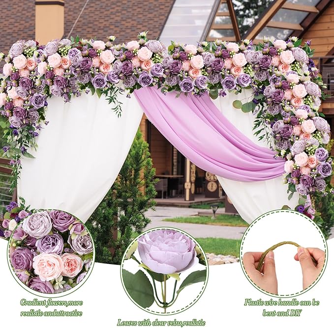Geosar 8 Bundles Artificial Peonies Flowers Fake Silk Peony Bouquet Faux Peonies Flowers Bulk for Decoration Vase Floral Arrangements Wedding Party Table (Gray Purple,Light Purple)