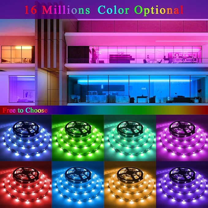 QZYL 75ft LED Lights for Bedroom, RGB LED Strip Lights for Living Room, Party Decor with Dimmable Lighting, Bright Adjustable Colors, and 8 Lighting Modes, Adhesive Backing