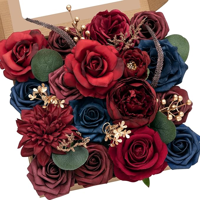 Alecono Artificial Flowers, Red Fake Flowers for Wedding, Burgundy Silk Cake Flowers for DIY Wedding Bouquets Party Decor Table Centerpieces Arrangements