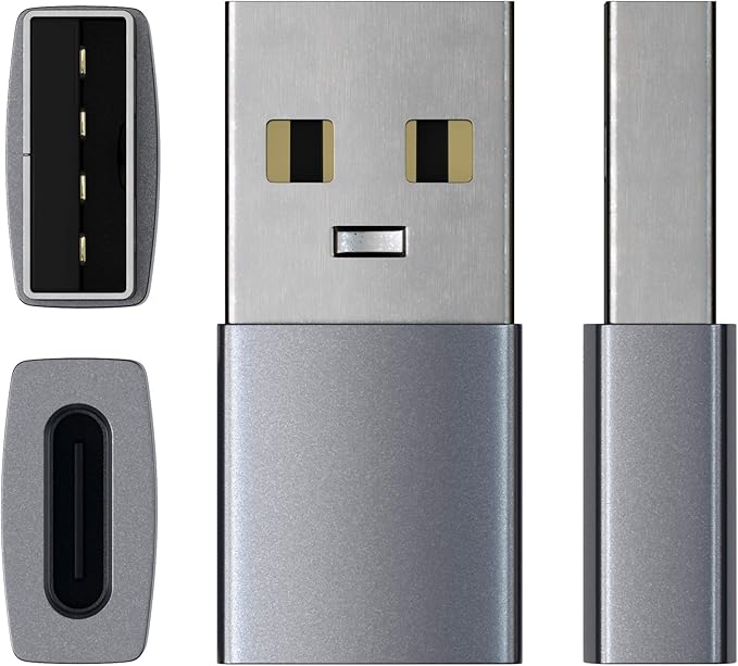 Satechi USB-A to USB-C Adapter, High-Speed USB to USB-C Adapter with Ultra-Fast Data Transfer and Power Delivery Charging, Designed for CarPlay and Modern Devices, Space Gray