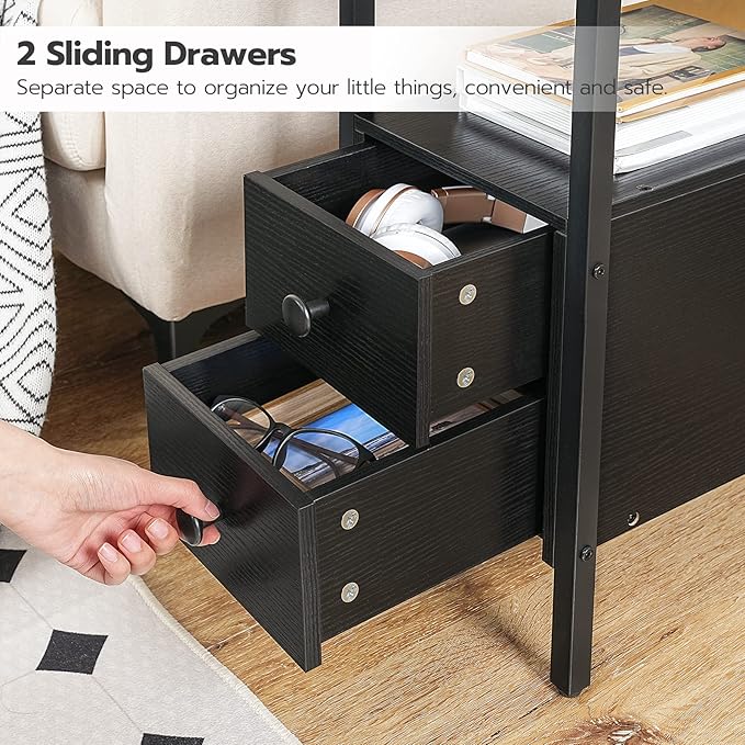 HOOBRO End Table with Charging Station, Narrow Side Table with 2 Drawer & USB Port & Power Outlets, Nightstand for Small Spaces, Stable and Sturdy, for Living Room, Bedroom, Black BK541BZ01