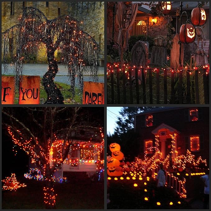 YULETIME Orange String Lights with Black Wire, 66 ft 200 Count UL Certified Christmas Light, Pack of 2 Sets 33 ft 100 Light Set for Halloween Fall Holidays (Orange)