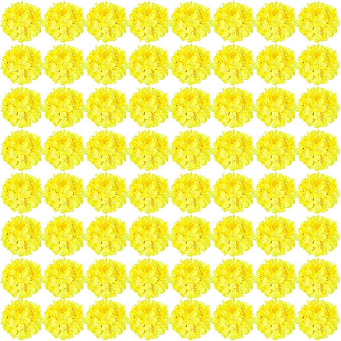 Auihiay 64pcs Hydrangea Artificial Flowers, Yellow Silk Hydrangea Heads with Stems, Hydrangea Flowers for DIY Wedding Centerpiece Baby Shower Home Party Decor (Yellow)