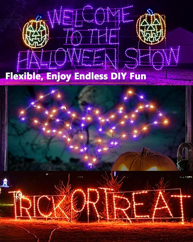Brizled Orange & Purple Halloween Lights, 2 Pack Total 78FT 240 LED Solar Halloween Fairy Lights, 8 Modes Outdoor Orange Fairy Light, Purple Twinkle Light String Black Wire Outside Spooky Decorations