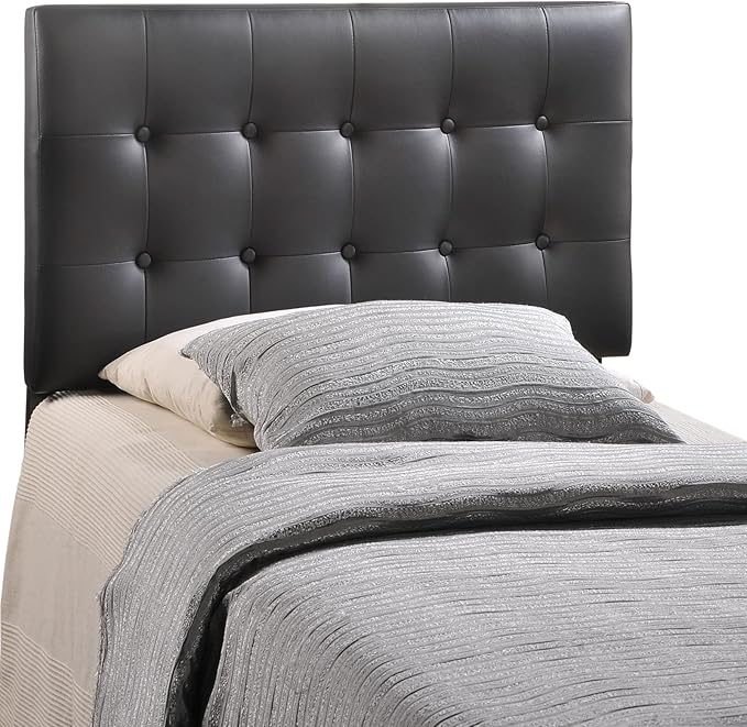 Modway Emily Tufted Button Faux Leather Upholstered Twin Headboard in Black