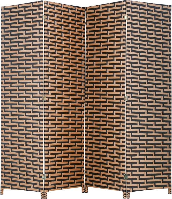 Room Divider Wood Screen 4 Panel Wood Mesh Woven Design Room Screen Divider Folding Portable Partition Screen Screen Wood for Home Office