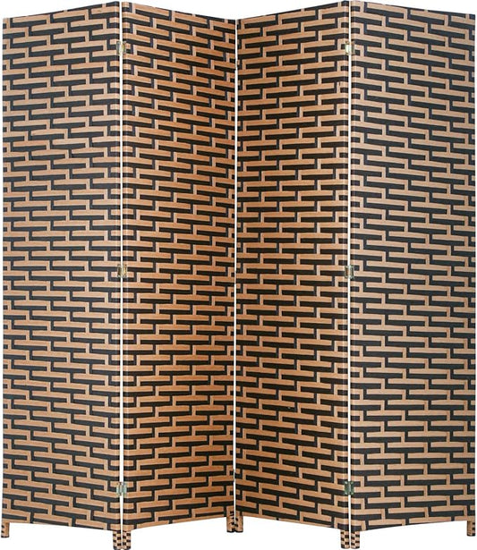 Room Divider Wood Screen 4 Panel Wood Mesh Woven Design Room Screen Divider Folding Portable Partition Screen Screen Wood for Home Office