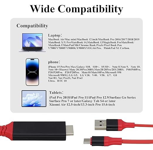 zdyCGTime Phone and Tablet 1080P HDTV Mirroring Cable 2 in 1, HD HDMI Male to 2 USB A Female/Male Cable,1080P/60HZ HDMI HDTV Cable, Used in HDTV, Projector, Monitor, etc (Type-C, Red)
