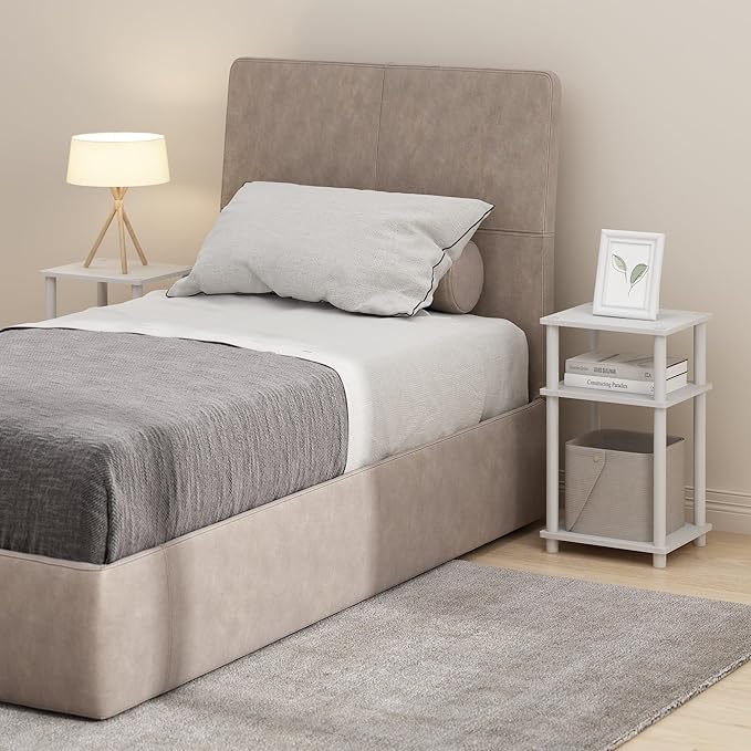 Furinno JUST Night Stand Set of 2, 3-Tier Turn-N-Tube Nightstand, Toolless Bedside Tables, End Table, Side Table with Open Storage for Bedroom, Living Room, Bathroom, White